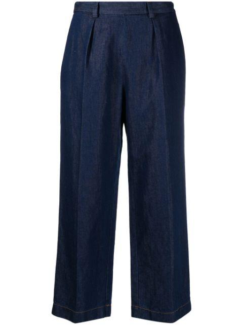 inverted-pleat cotton blend cropped jeans by FORTE_FORTE