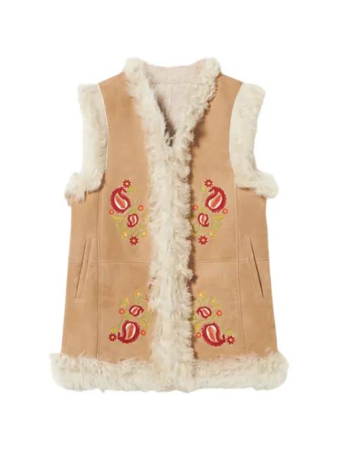 Donna floral-embroidery shearling vest by FORTELA