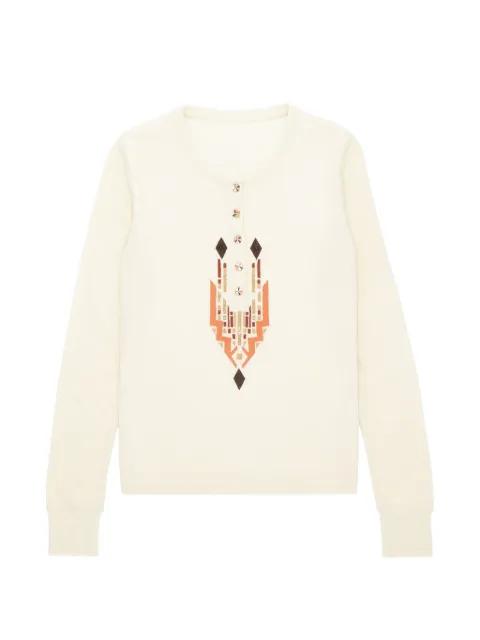 geometric-embroidered henley top by FORTELA