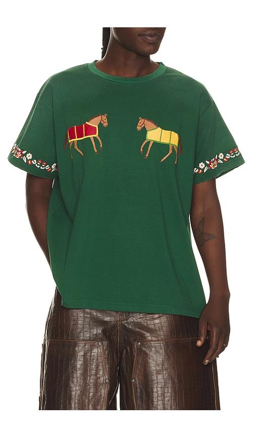 Found Embroidered Horse Equine Tee in Green by FOUND