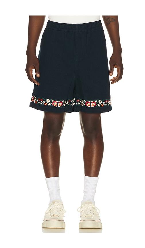 Found Embroidery Twill Floral Shorts in Navy by FOUND