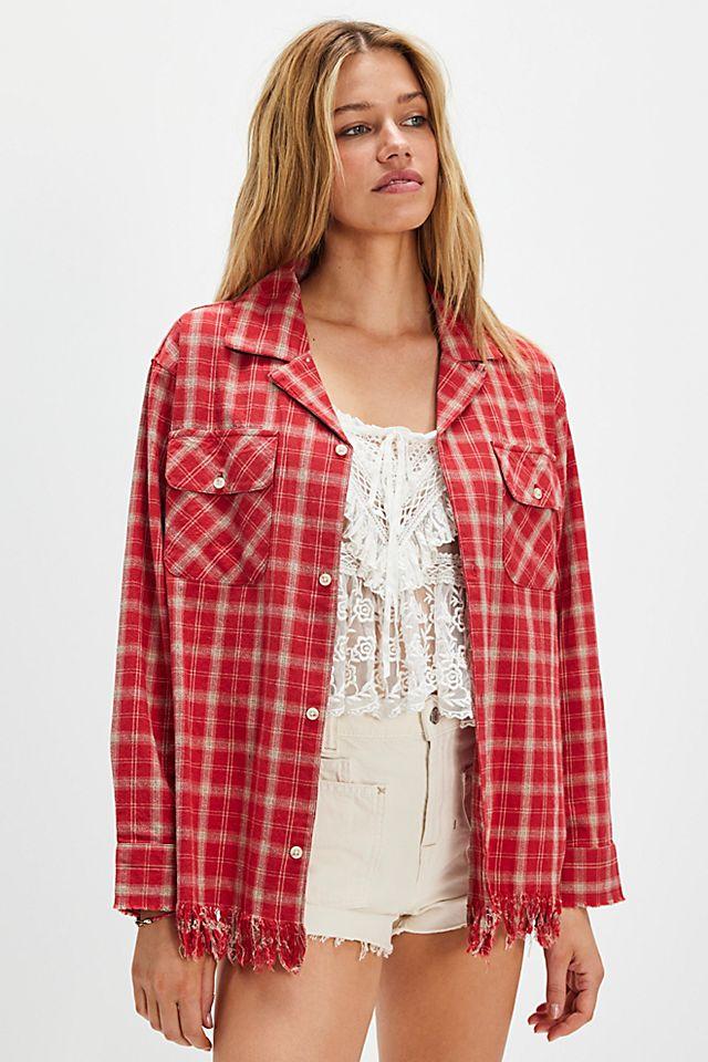 Found Raw-Cut Fringe Plaid Camp Shirt by FOUND