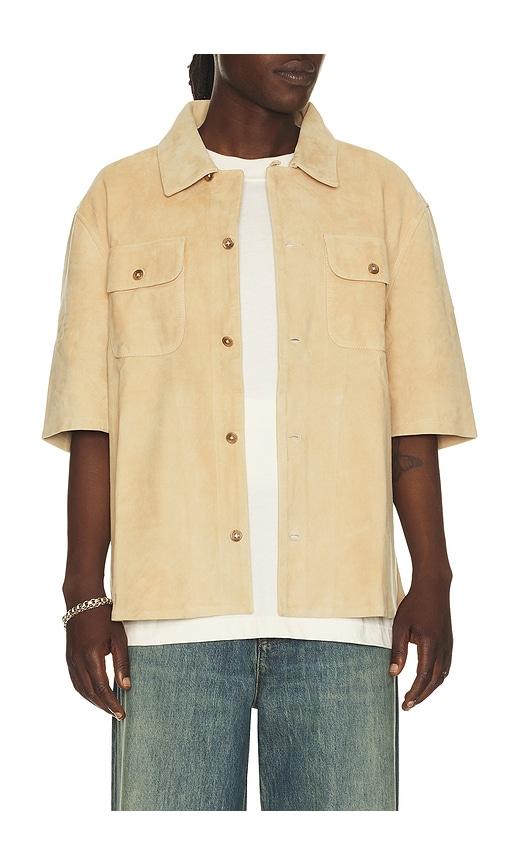 Found Suede Short Sleeve Camp Shirt in Beige by FOUND