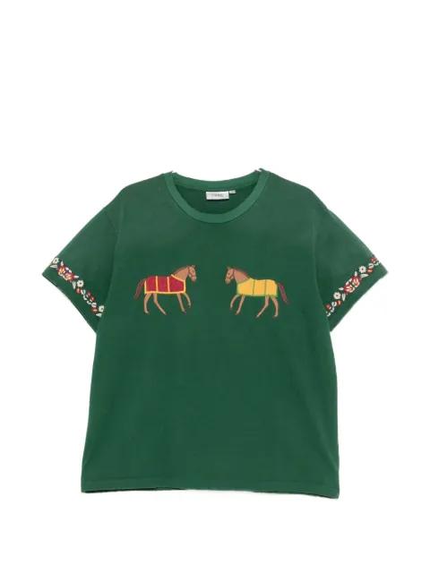 Horse Equine embroidered floral-trim T-shirt by FOUND