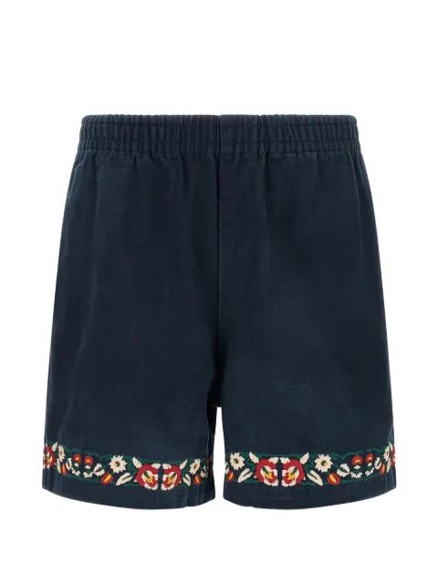 Horse Equine floral-embroidered cotton shorts by FOUND