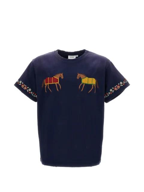 horse-embroidered floral-detail t-shirt by FOUND