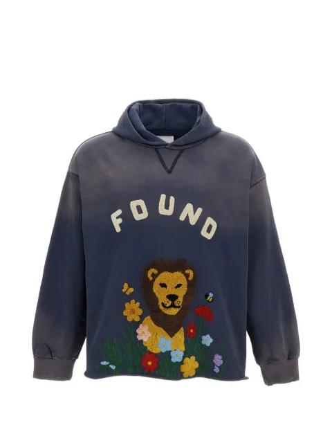 lion-embroidered raw-cut hoodie by FOUND