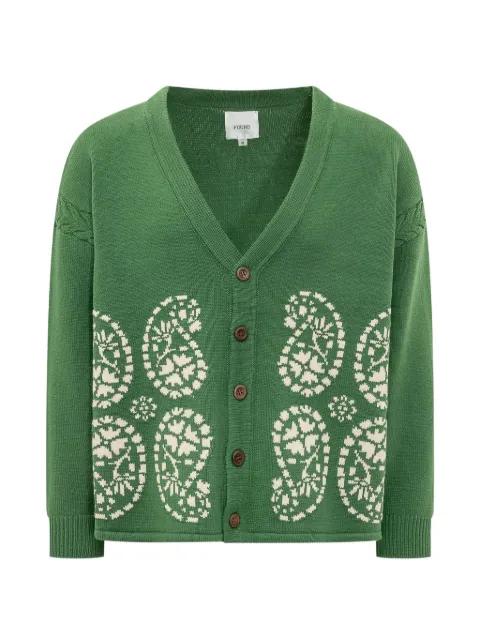 paisley-jacquard cable-knit cardigan by FOUND