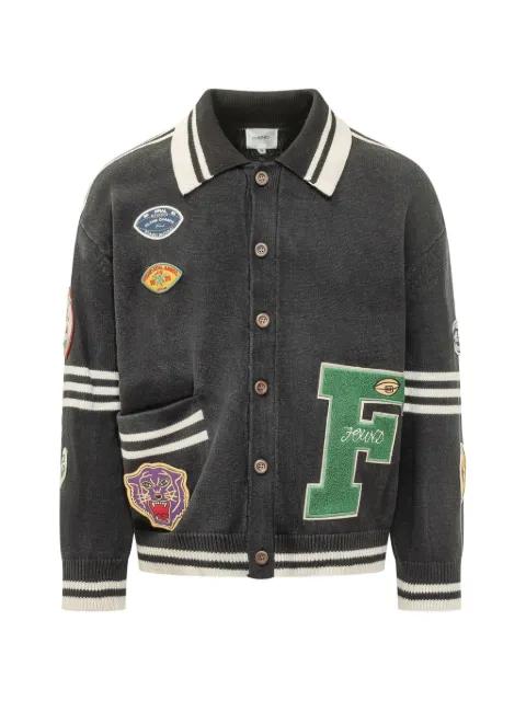 patch-detail striped-trim cardigan by FOUND