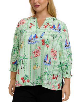 Alicia 3/4 Sleeve Resort Stripe Shirt by FOXCROFT PLUS