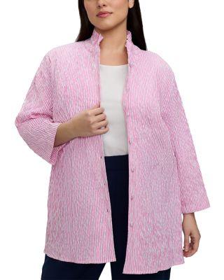 Carolina Jacquard Dot Crinkle 3/4 Sleeve Shirt Jacket by FOXCROFT PLUS