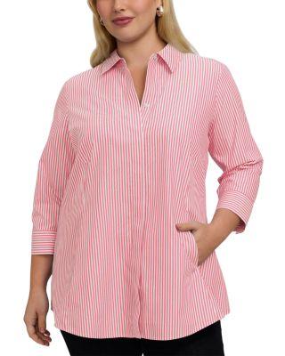 Cici 3/4 Sleeve Stripe Shirt by FOXCROFT PLUS