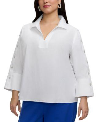 Lainey 3/4 Sleeve Popover Blouse by FOXCROFT PLUS