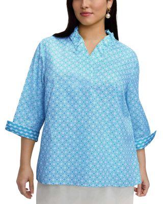 Tammy 3/4 Sleeve Geo Lattice Shirt by FOXCROFT PLUS