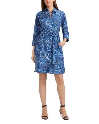 Paisley Button Front 3/4 Sleeve Dress by FOXCROFT