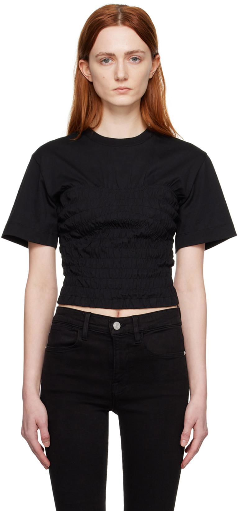 Black Smocked Corset T-Shirt by FRAME