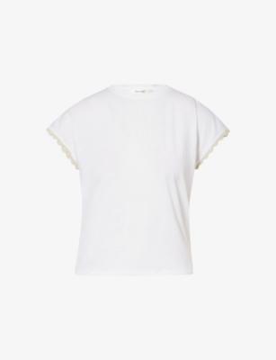Cap-Sleeve Scallop-Trim Cotton T-Shirt by FRAME