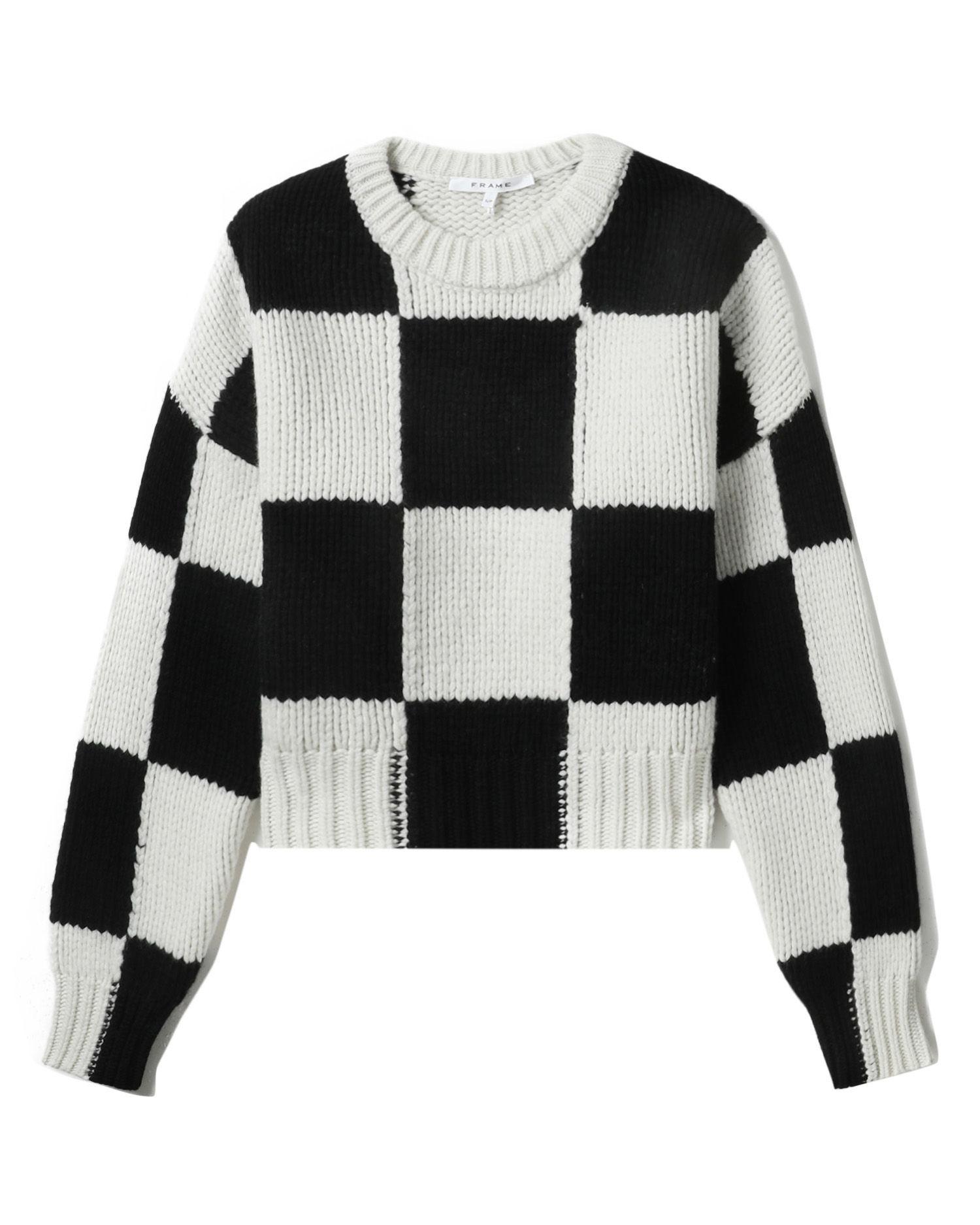 Cropped checkered crew sweater by FRAME