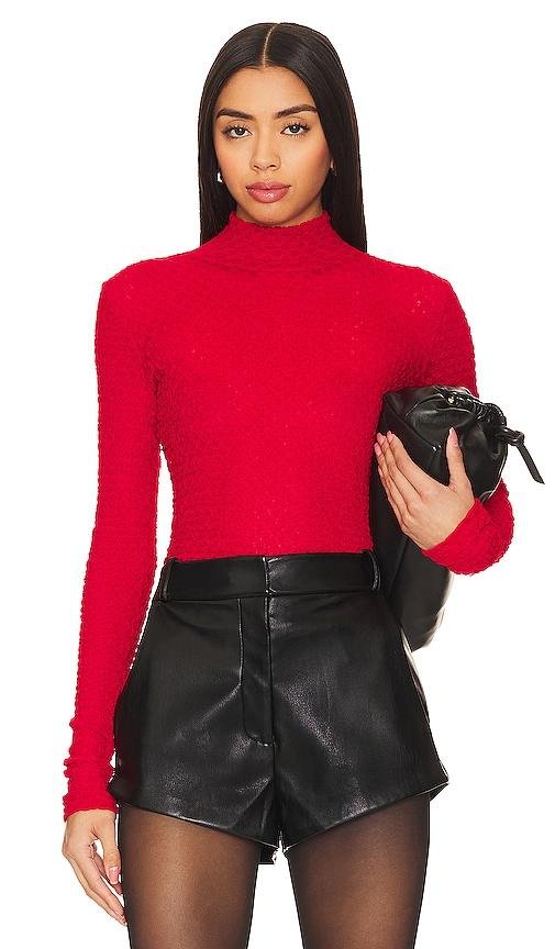 FRAME Mesh Lace Turtleneck in Red by FRAME