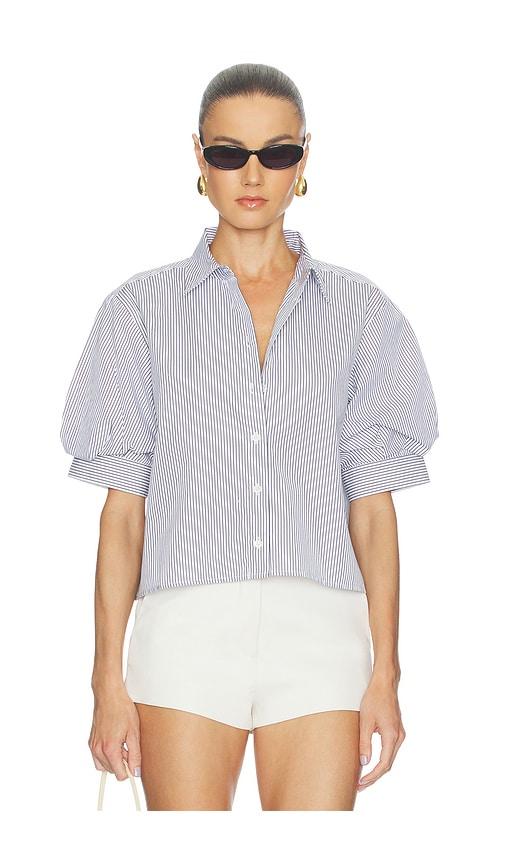 FRAME The Billow Sleeve Shirt in White,Navy by FRAME