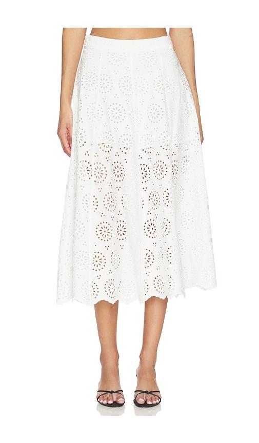 FRAME The Deco Eyelet Skirt in White by FRAME