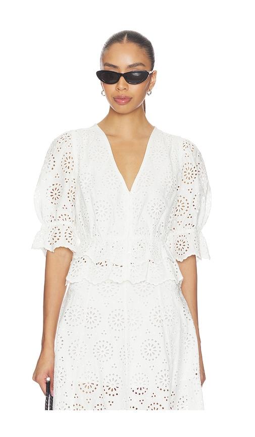 FRAME The Deco Eyelet Tiered Blouse in White by FRAME