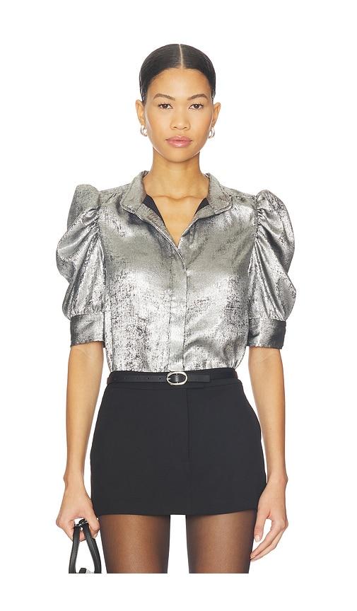 FRAME The Shiny Gillian Blouse in Charcoal by FRAME