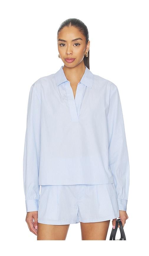 FRAME The Striped Long Sleeve Popover Top in Baby Blue by FRAME