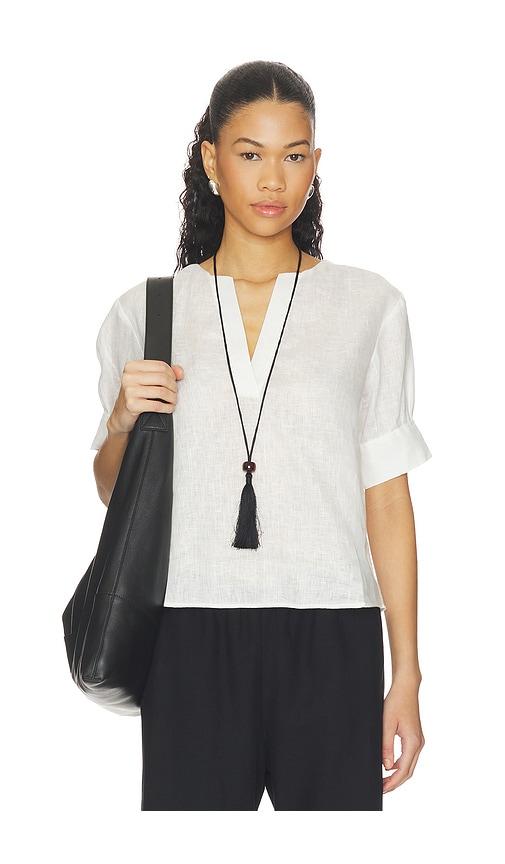 FRAME The V-neck Popover Top in White by FRAME