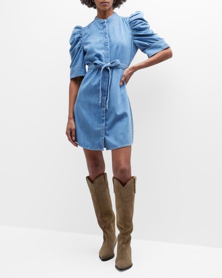 Gillian Puff-Sleeve A-Line Mini Dress by FRAME