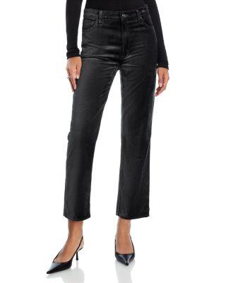 Le Sleek High Rise Straight Velveteen Jeans in Green Smoke Velvet by FRAME