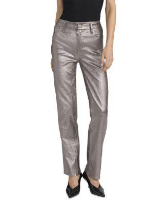 Le Sleek Straight High Rise Shimmer Leather Jeans in Broken Mirror by FRAME
