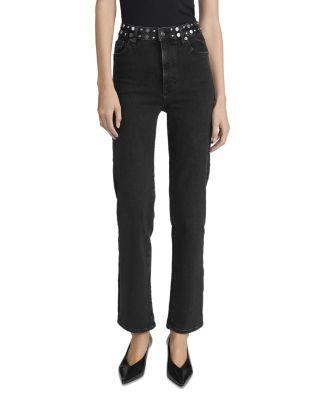 Le Sleek Straight High Rise Studded Jeans in Meteor by FRAME Le Sleek Straight High Rise Studded Jeans in Meteor by FRAME