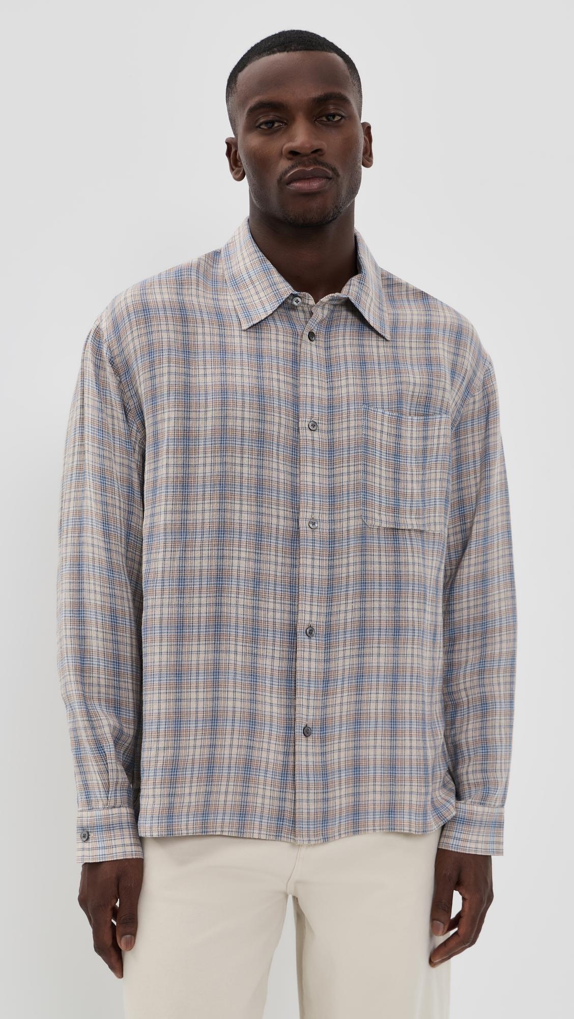 Linen Blend Plaid Shirt by FRAME