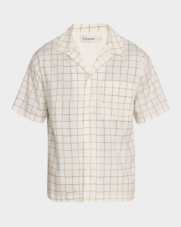 Men's Grid-Print Camp Shirt by FRAME