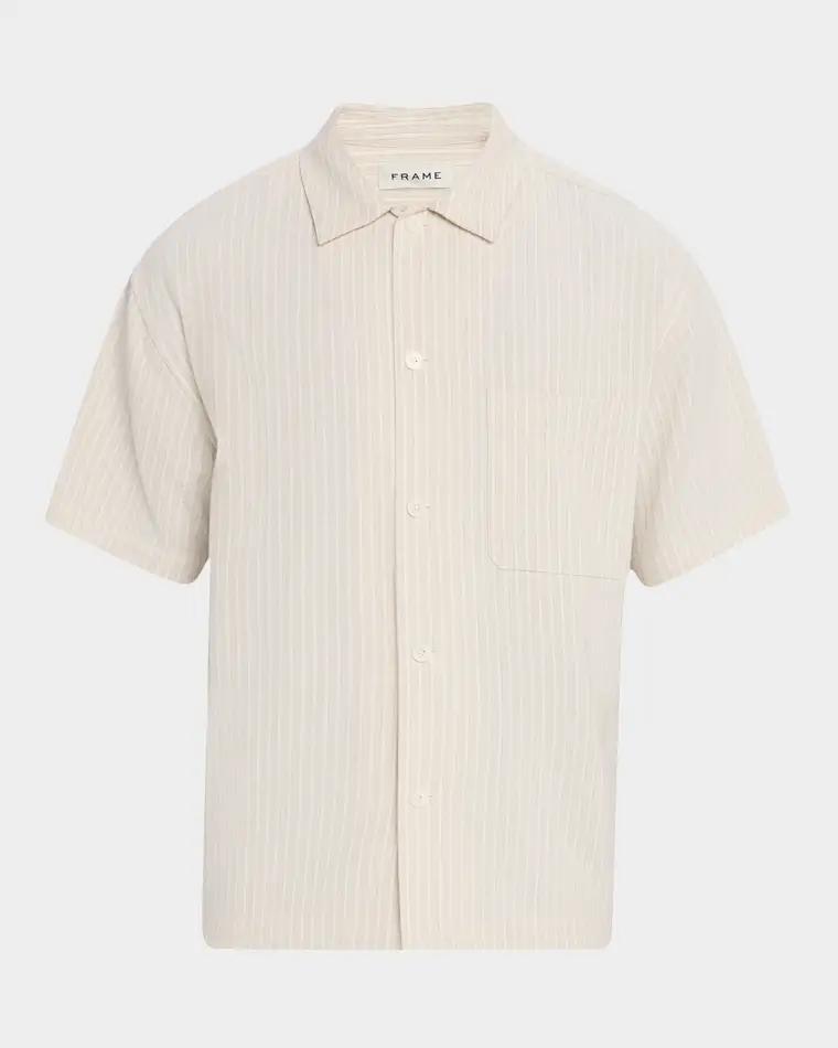 Men's Jacquard Stripe Camp Shirt by FRAME Men's Jacquard Stripe Camp Shirt by FRAME