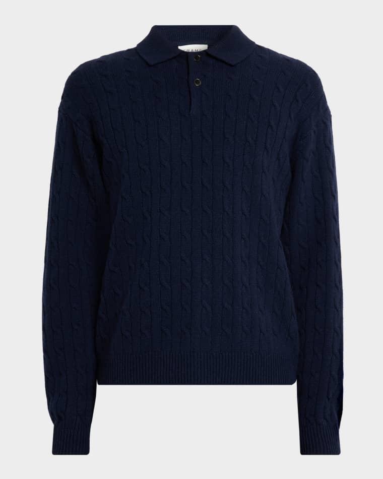Men's Wool and Cashmere Cable Polo Sweater by FRAME
