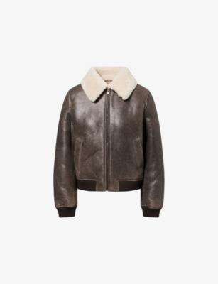 Shrunken Shearling Leather Bomber Jacket by FRAME Shrunken Shearling Leather Bomber Jacket by FRAME