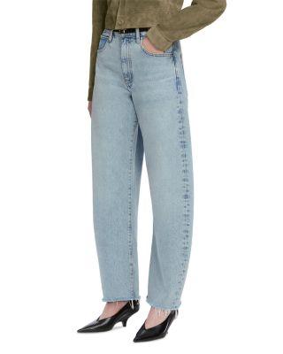 The Bubble High Rise Crop Barrel Leg Jeans in Rapture Raw Fray by FRAME