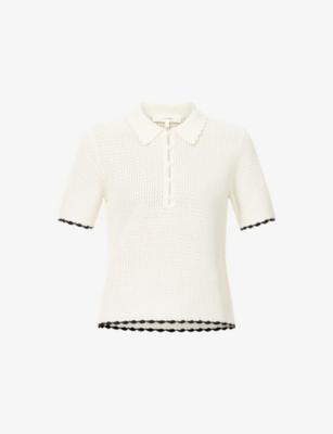 The Daybreak Crochet Stretch-Knit Polo Top by FRAME