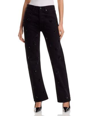 The Embellished Vertical High Rise Jeans in Black by FRAME