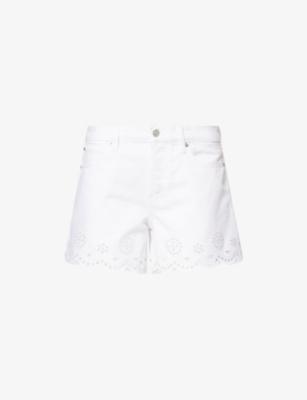 The Eyelet Embroidered-Hem Denim Shorts by FRAME