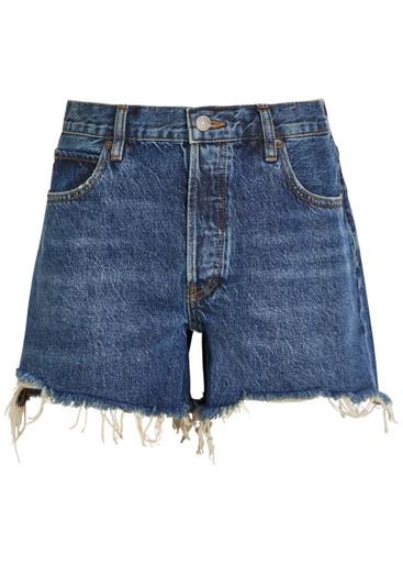 The Long Hang frayed denim shorts by FRAME