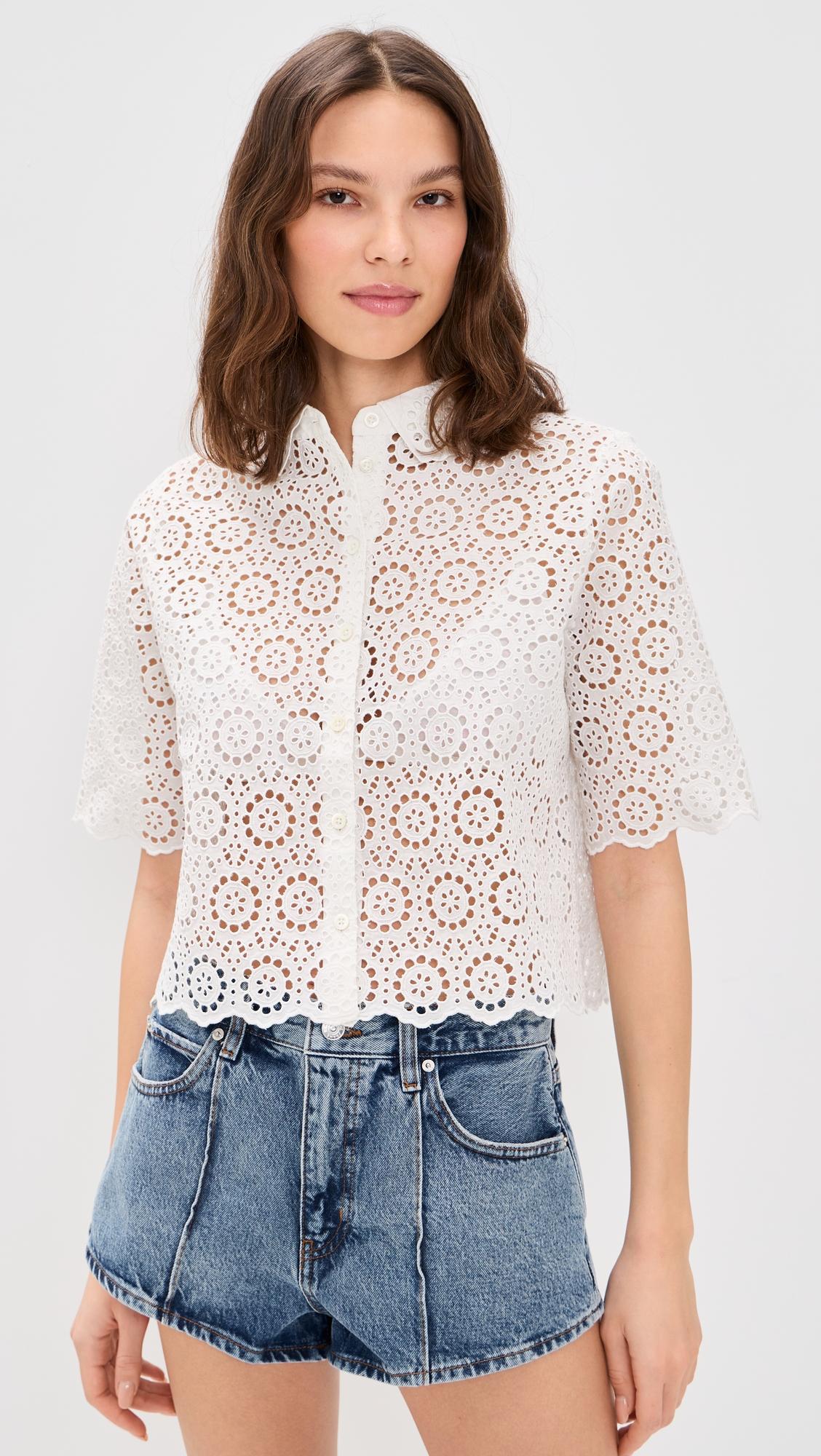 The Petal Eyelet Button Down Shirt by FRAME