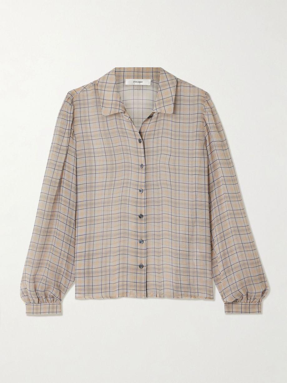 The Plaid Staple gathered checked silk-chiffon shirt by FRAME