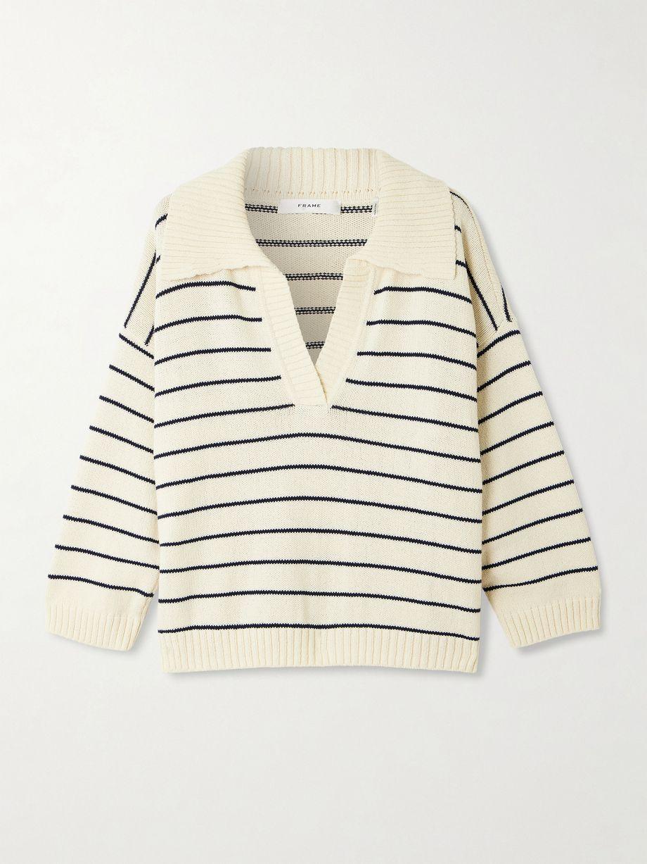 The Striped Easy cotton-blend polo sweater by FRAME