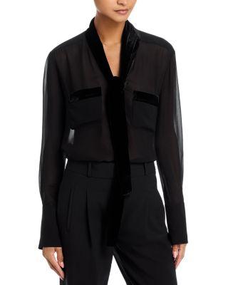The Velvet Trim Modern Tie Silk Blouse by FRAME