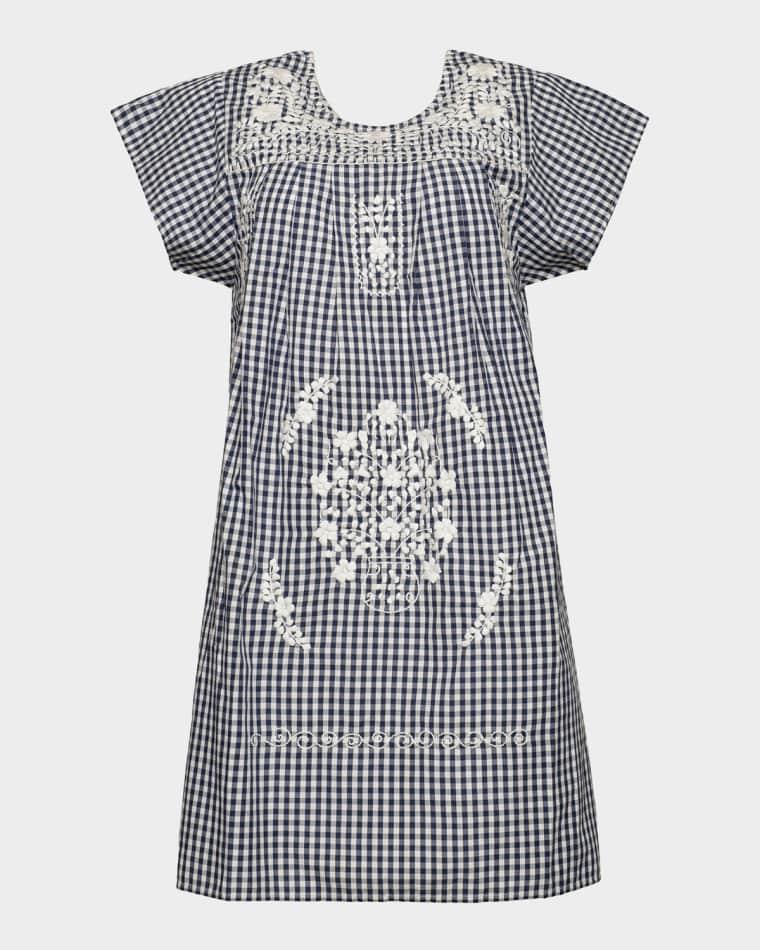 Camila Embroidered Gingham Cotton Mini Dress by FRANCES VALENTINE