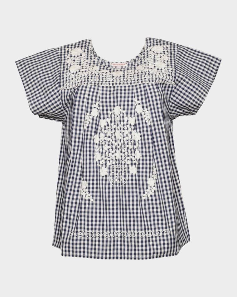 Camila Embroidered Gingham Cotton Top by FRANCES VALENTINE