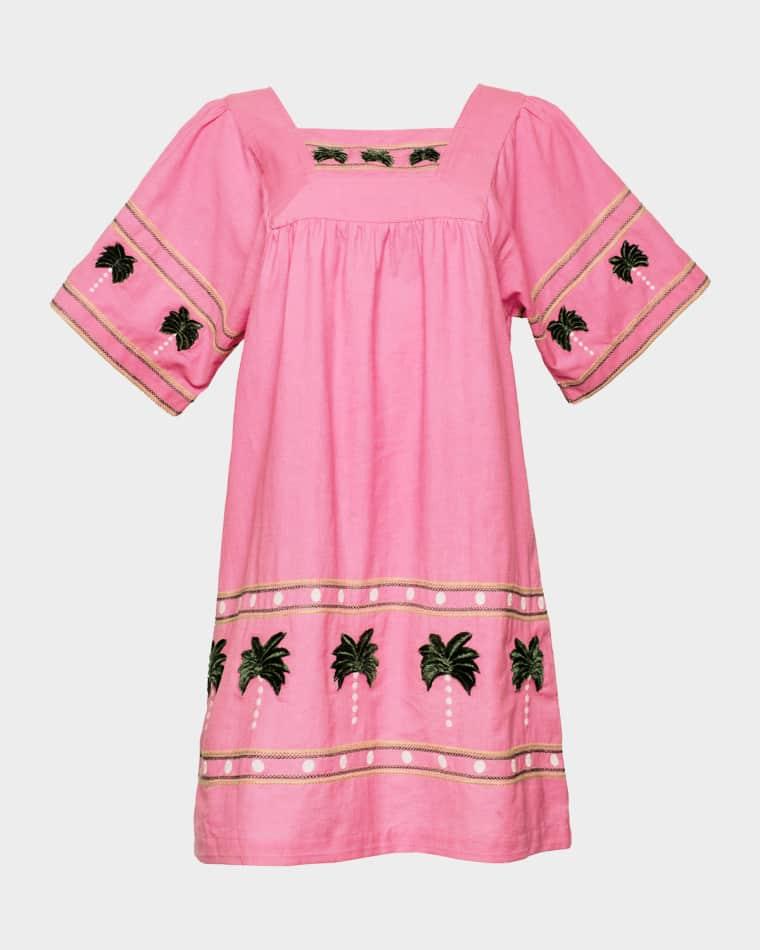 Picnic Palm-Embroidered Mini Shift Dress by FRANCES VALENTINE